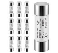 DEWIN Fusibles Photovoltaïques, 10pcs 15A Fusibles Solaires 10X38mm Noyau de Fusible PV for la Protection du Système Solaire Photovoltaïque DC 1000V