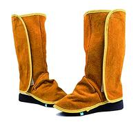 DeWin Guêtres de soudage, 1 Paire de guêtres de soudage en Cuir résistantes aux Flammes Couvre-Chaussures Soudeur Chaussures de Travail guêtres de Protection (Jaune)