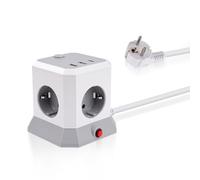 DewinLVD Multiprise Cube avec USB, 7 en 1 Multiprise avec Interrupteur 4 Prises 4000W/16A 2 USB-A 1 USB-C Distributeur de Prises avec 1,8 mètre de câble d'extension pour Le Bureau à Domicile