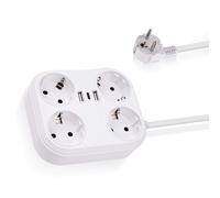 DewinLVD Multiprise, Multiprise 4 Compartiments avec 2 Prises USB-A 1 Prise USB-C protégée Contre Les surtensions avec câble de 1.8M pour Bureau à Domicile Blanc