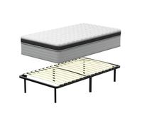 DEWINNER-90x190 Ensemble Matelas et sommier, epaisseur 25cm, Ressorts ensachés Individuellement à Haute élasticité, Mousse à mémoire de Forme Ultra-Respirante, 6 Pieds assurant Un Soutien Parfait