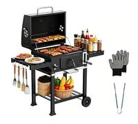 DEWINNER Barbecue au Charbon de Bois Six vitesses, Thermomètre Intégré, Pince à Gants Thermiques,Barbecue XXL avec Grille de Maintien au Chaud, Fêtes et Réunions de Famille