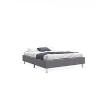 DEWINNER Cadre de lit Plateforme capitonné 31 cm Sommier/Support à Lattes en Bois/Facile à Monter/Gris foncé (140x190cm)