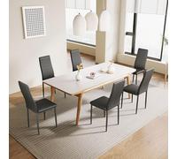 DEWINNER Chaise de Cuisine - Lot de 6 chaises Modernes avec Dossier Haut - Pieds métal - Assise rembourrée en Similicuir Durable - Design Minimaliste - Noir - pour Salle à Manger, Cuisine ou Bureau