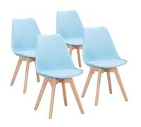 DEWINNER Chaise Salle à Manger, Chaises Cuisine Lot de 4, Chaise Bureau, Chaise Rembourrée de Cuisine Rétro, Chaises Salle Manger avec Pieds en Bois de Hêtre Massif, Bleu Pastel