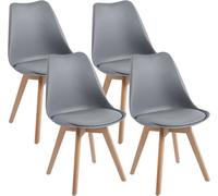 DEWINNER Chaises de Salle à Manger Catherina, Chaise de Bureau rétro, Assise rembourrée en hêtre Massif (Gris, Lot de 4)
