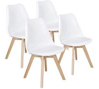DEWINNER Chaises de Salle à Manger Catherina , Chaise de Bureau rétro, Assise rembourrée en hêtre Massif (Blanc, Lot de 4)