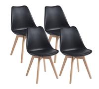 DEWINNER Chaises de Salle à Manger scandinave, Chaise de Bureau rétro, Assise rembourrée en hêtre Massif (Noir, Lot de 4)