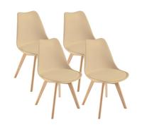 DEWINNER Chaises de Salle à Manger scandinave, Chaise de Bureau rétro, Assise rembourrée en hêtre Massif (4, Lot de Beige)