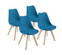 DEWINNER Chaises de Salle à Manger scandinave, Chaise de Bureau rétro, Assise rembourrée en hêtre Massif (Blue, Lot de 4)