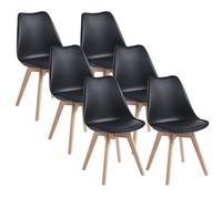 DEWINNER Chaises de Salle à Manger Scandinave Lot de 6, Chaise Noire, Chaise Bureau avec Pieds en Bois de Hêtre Massif, Chaise de Cuisine, Idéal pour Salon, Chambre à Coucher