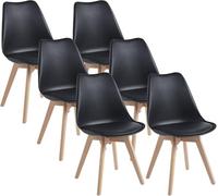 DEWINNER Chaises de Salle à Manger Scandinave Lot de 6, Chaise Noire, Chaise Bureau avec Pieds en Bois de Hêtre Massif, Chaise de Cuisine, Idéal pour Salon, Chambre à Coucher