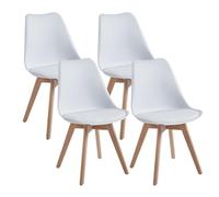 DEWINNER Chaises de Salle à Manger scandinave, Chaise de Bureau rétro, Assise rembourrée en hêtre Massif (Blanc, Lot de 4)