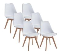 DEWINNER Chaises Salle à Manger, Chaise Cuisine Lot de 6, Chaise Scandinave Lot de 6, Chaise Bureau avec Pieds en Bois de Hêtre Massif, Chaise Blanc