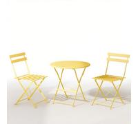 DEWINNER Ensemble De Table Et Chaises De Jardin, Salon De Jardin Extérieur 3 Pièces, Table Ronde avec 2 Chaises Pliantes, Pliable, Jaune, Nappe Imperméable Incluse, pour Balcon, Terrasse, Cour