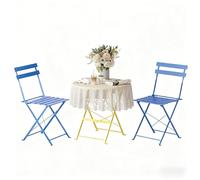 DEWINNER Ensemble De Table Et Chaises De Jardin, Salon De Jardin Extérieur 3 Pièces, Table Ronde avec 2 Chaises Pliantes, Pliable, Bicolore, Nappe Imperméable Incluse, pour Balcon, Terrasse, Cour