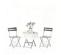 DEWINNER Ensemble De Table Et Chaises De Jardin, Salon De Jardin Extérieur 3 Pièces, Table Ronde avec 2 Chaises Pliantes, Pliable, Noir, Nappe Imperméable Incluse, pour Balcon, Terrasse, Cour