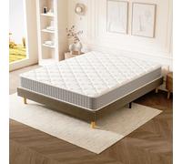 DEWINNER Ensemble Lit 140x190 avec Sommier et Matelas, Cadre en Bois, Métal et Tissus avec Pieds, Matelas Memoire de Forme Ép. 22 cm, Cadre de Lit 2 Personnes Scandinave, Silencieux, Robuste, Marron