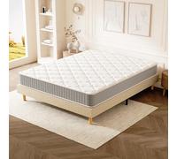 DEWINNER Ensemble Lit 140x200 avec Sommier et Matelas, Cadre en Bois, Métal et Tissus avec Pieds, Matelas Memoire de Forme Ép. 22 cm, Cadre de Lit 2 Personnes Scandinave, Silencieux, Robuste, Beige