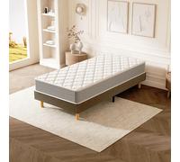 DEWINNER Ensemble Lit 90x190 avec Sommier et Matelas, Cadre en Bois, Métal et Tissus avec Pieds, Matelas Memoire de Forme Ép. 22 cm, Cadre de Lit 1 Personne Scandinave, Silencieux, Robuste, Marron