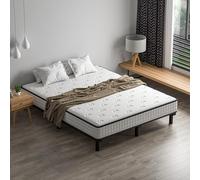 DEWINNER Ensemble Matelas 140 x 190 CM, Matelas en Mousse A Mémoire et Robuste Cadre de lit en Fer avec 9 Pieds, Lit Complet, épaisseur 15cm, Haute résilience et Respirant, 7 Zones Parfaitement logé