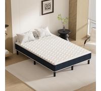 DEWINNER Ensemble matelas 140 x 200 CM avec sommier à lattes, matelas à ressorts ensachés et cadre de lit robuste en fer avec 6 pieds, lit complet, hauteur 15cm