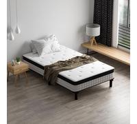 DEWINNER Ensemble matelas 90 x 200 CM avec sommier à lattes, matelas à ressorts ensachés et cadre de lit robuste en fer avec 6 pieds, lit complet, hauteur 18cm