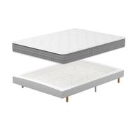 DEWINNER Ensemble Matelas et Sommier 140x190, Lit 140x190 avec Sommier tapissier et Matelas Ressorts Ensachés 140x190x20,9 Pieds Inclus,Matela 2 Personnes (Pack Matel Sommier tapissier)