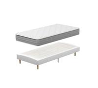 DEWINNER Ensemble Matelas et Sommier 90x200, Sommier tapissier 90x200 et Matelas Ressorts Ensachés 90x200x20,Matelas 1 Personnes,6 Pieds Inclus (Pack Matel Sommier tapissier)