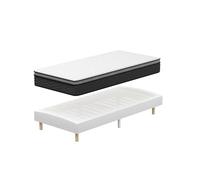 DEWINNER Ensemble Matelas et Sommier 90x200, Sommier tapissier 90x200 et Matelas Ressorts Ensachés 90x200x25,Matelas 1 Personnes,6 Pieds Inclus (Pack Matel Sommier tapissier)