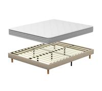 DEWINNER Ensemble Sommier et Matelas 140x190 cm, Lit 2 Personnes Complet avec Sommier Tapissier et Matelas Ressorts Ensachés 140x190x20, Confort, Respirant (Matelas 140x190x20+Sommier) Beige