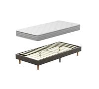 DEWINNER Ensemble Sommier et Matelas 90x190 cm, Lit Une Personne Complet avec Sommier Tapissier et Matelas Ressorts Ensachés 90x190x20, Confort, Respirant (Matelas 90x190x20+Sommier) Brun