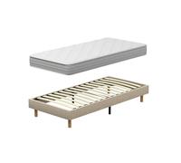 DEWINNER Ensemble Sommier et Matelas 90x190 cm, Lit Une Personne Complet avec Sommier Tapissier et Matelas Ressorts Ensachés 90x190x20, Confort, Respirant (Matelas 90x190x20+Sommier) Beige