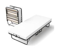 DEWINNER Lit Pliant 1 Personne 90 x 200 cm avec Matelas de 10cm, Lit Pliable Adulte avec Matelas en Mousse de 10 cm,4 roulettes, Lattes de Bois,Facile à Transporter et 2 Min Assembler,Charge 250kg