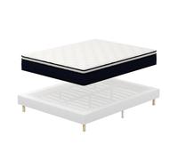 DEWINNER Matelas Ressorts ensachés et sommier 140x190 Ensemble, Matelas à mémoire de Forme et Ressorts+Sommier Tapissier, 2x14 Lattes avec 9 Pieds- Hauteur du Cadre de lit 29 cm(140x190x25 cm)