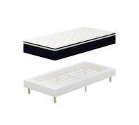 DEWINNER Matelas Ressorts ensachés et sommier 90x190 Ensemble, Matelas à mémoire de Forme et Ressorts+Sommier Tapissier 1x14 Lattes avec 6 Pieds- Hauteur du Cadre de lit 29 cm (90x190x25 cm)