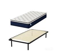 DEWINNER Matelas Ressorts ensachés et sommier 90x190 Ensemble, Matelas à mémoire de Forme et Ressorts+Sommiers à Lattes avec 6 Pieds pour Adulte | 1x16 Lattes (90x190x25 cm)