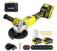 DEWINNER Meuleuse d'angle sans fil 21V,Ø125 mm,8500 tr/min, Avec Rotation 90°Gauche/Droite,3 Vitesses,Meuleuse augulaire sans balais avec batteries,Idéale pour le meulage,le polissage et la coupe.