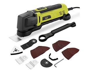 DEWINNER Outils multifonction Oscillants, 6 vitesses variables 0-23000RPM Multi-Fonctions Filaire 300W,Angle d'Oscillation de 3.5°, 37 Accessoires,Pour scier, gratter, couper, broyer et polir