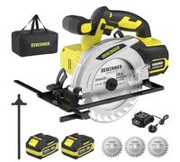 DEWINNER Scie Circulaire Sans Fil 2 * 4.0Ah Batterie,Scie Circulaire Pour le Bois 4000RPM,Profondeur de Coupe Max: 54mm(90°)-38mm(45°),3 Lame (165mm 24T),Sac en Toile,Pour Coupe de Bois（Une Batterie）