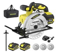 DEWINNER Scie Circulaire Sans Fil,Scie Circulaire Bois 4000RPM 2x4.0Ah Batterie Coupe 54mm(90°)-38mm(45°) 3 Lames 165mm 24T + Sac