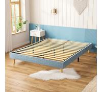 DEWINNER Sommier Tapissier 140x190 cm Bleu - 14 Lattes Bois Luxueux | 9 Pieds | Design Minimaliste | Compatible Décor Moderne | Repos Qualité pour Chambre Couple
