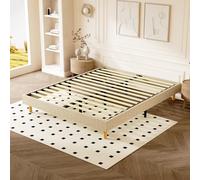 DEWINNER - Sommier Tapissier - Solide et Confortable Lit 140 * 190cm - 2x14 Lattes avec 9 Pieds- Hauteur du Cadre de lit 35 cm - Beige