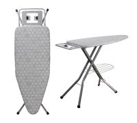 DEWINNER Table à Repasser Pliable 120 x 45 cm,Housse géométrique 100% Coton à la Mode, Verrouillage Sécurisé,7 Niveaux De réglage De La Hauteur,Repassage Pratique pour Un Usage Domestique(Gris)