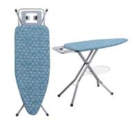 DEWINNER Table à Repasser Pliable 120 x 45 cm,Housse géométrique 100% Coton à la Mode, Verrouillage Sécurisé,7 Niveaux De réglage De La Hauteur,Repassage Pratique pour Un Usage Domestique(Bleu)
