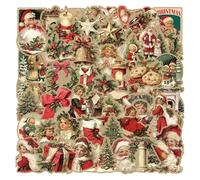 Dewireaey Autocollant de Noël - 50 Autocollants pour Téléphone | Décorations Vintage Imperméables pour Intérieur et Extérieur sur Porte Bouteille Verre Frigo Voiture Maison