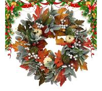 Dewireaey Couronnes d'automne pour Porte D'Entrée - Guirlande de Moisson Automnale | Couronne Festive aux Feuilles d'Érable et Citrouilles pour Porte Fenêtre Foyer Table Cuisine Salon Fête Mariage