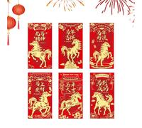 Dewireaey Enveloppe Rouge Chinoise 2026-6 Pièces 2026 Avec Motifs De Chevaux Mignons Pour La Poche À Argent De Fête,Fournitures de Fête Hong Bao Réveillon du Nouvel An | Pour Amants Famille Amis