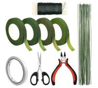 Dewocke Kit d’Outils Floral 9pcs - 4 Rouleaux Ruban Adhésif Floral, 35m Fil Floral, 50pcs Fil Tige Vert Floral, 10m Ruban Adhésif Double Face avec Des Ciseaux, Des Pinces Coupantes