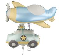 Dewocke Lot de 2 Ballons en Aluminium de Haute Qualité, Forme d'Avion et Voiture de Police, Thème Aviateur et Policier, Grandes Décorations pour Fêtes d'Anniversaire d'Enfants, Douche de Bébé et Fête